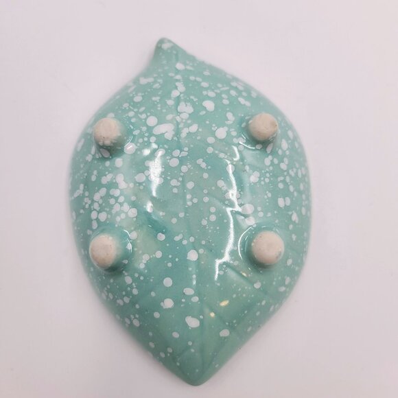 Japanese Teal Leaf Saucer Sauce Trinket Dish Floral Speckled Dipping Candy Foot - Picture 7 of 9